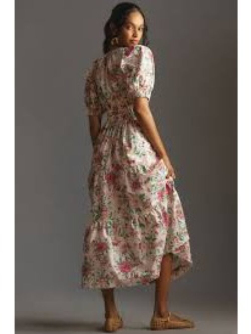 Anthropologie Somerset Floral Maxi Dress Puff-Sleeve Edition White Pink Sz S - Picture 2 of 16